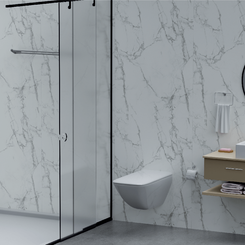 Light Grey Carrara (Gloss) 10mm Aqua Solid Wall Panel 1m x 2.4m image